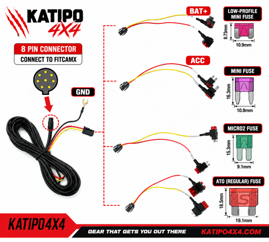KATIPO: Power Cable FUSE or OBD Port Power Cable for 24/7 Recording While parked