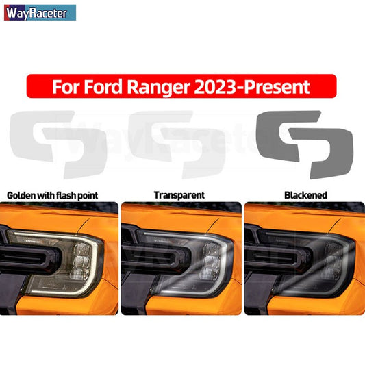 NEXT-GEN 2022+ FORD RANGER , RAPTOR & EVEREST Headlight Protective Film, Transparent, Smoke Black & Golden