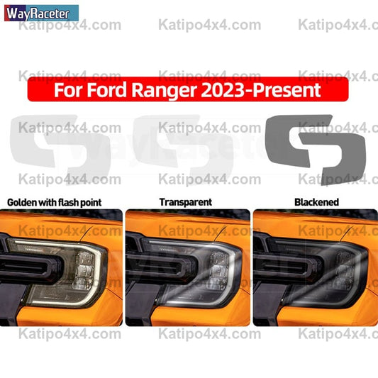 NEXT-GEN 2022+ FORD RANGER , RAPTOR & EVEREST Headlight Protective Film, Transparent, Smoke Black & Golden