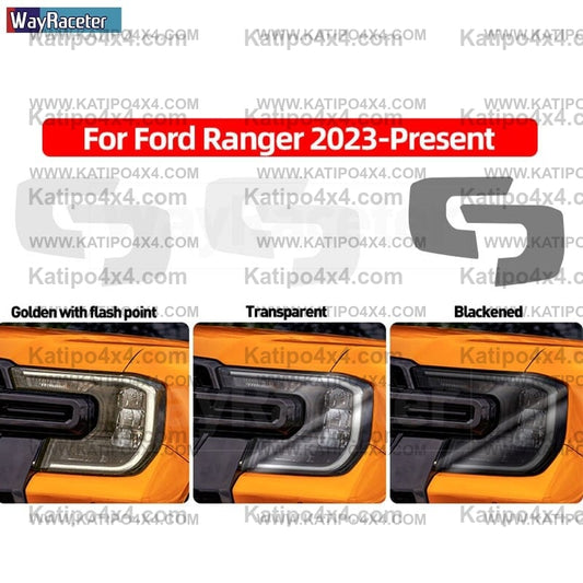 NEXT-GEN 2022+ FORD RANGER , RAPTOR & EVEREST Headlight Protective Film, Transparent, Smoke Black & Golden
