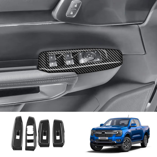NEXT-GEN Ford Ranger 2023+   Carbon Fiber Car Window Lift Switch Button Cover Trim