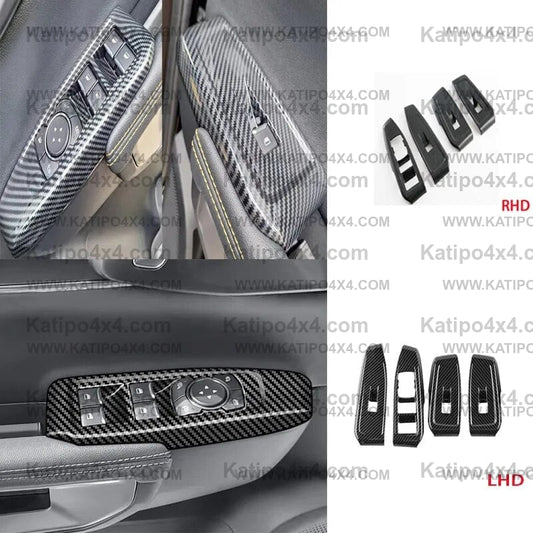 NEXT-GEN Ford Ranger 2023+ Carbon Fiber Car Window Lift Switch Button Cover Trim