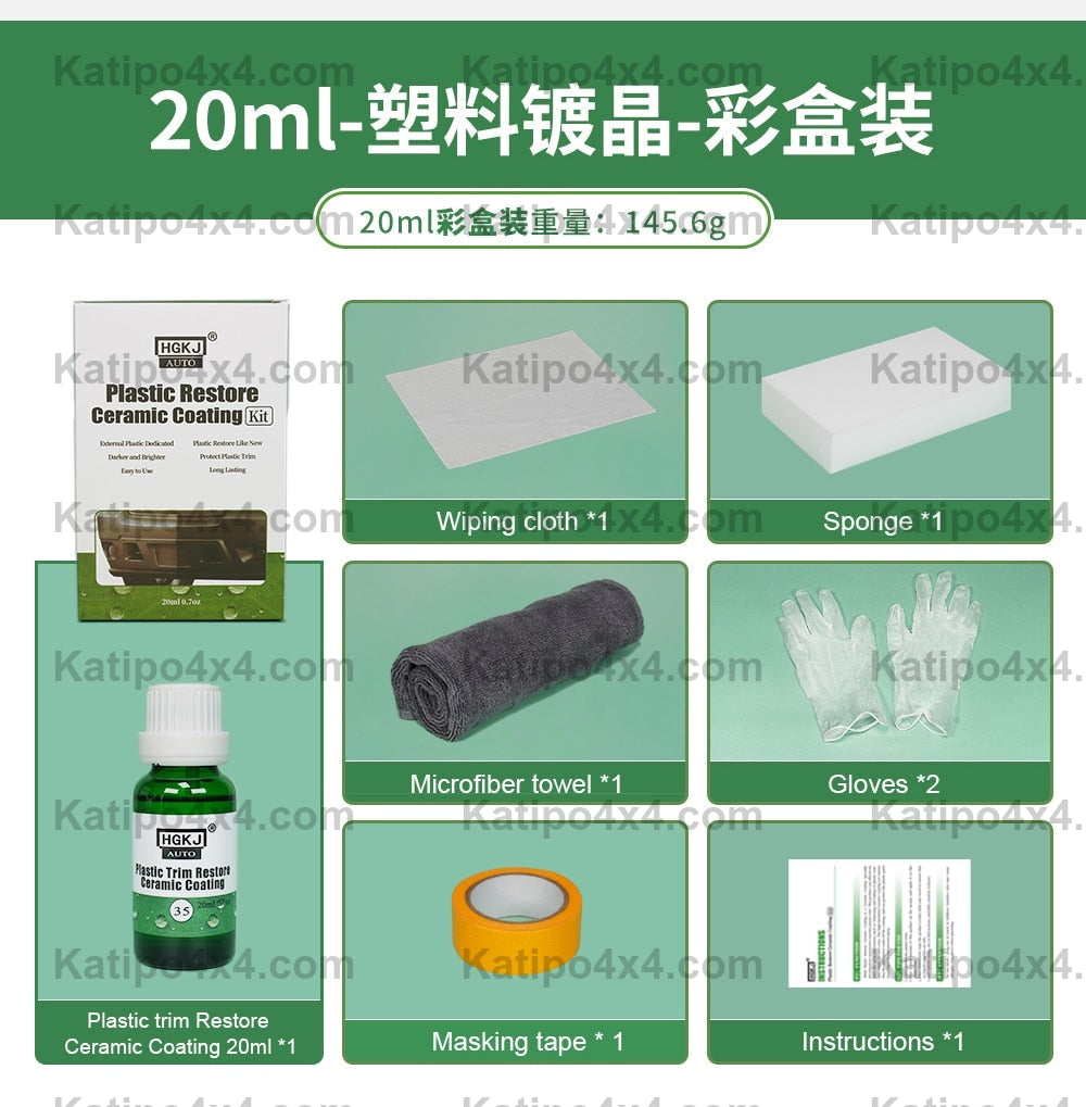 Plastic & Trim Ceramic Coating Agent for refreshing and restoration of black trim parts