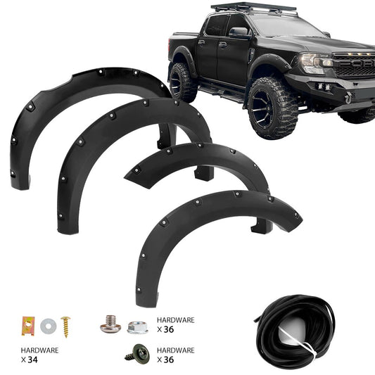 Bolt Style Fender Flares For Ford Ranger 2023+ Next-Gen WILDTRAK SPORT XLT XLS XL With Front Bulbar 4''