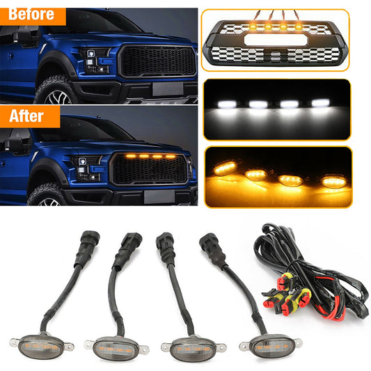 LED Grille Light Universal Car Smoked Amber White 4LED Grill Light ( FREE WORLDWIDE SHIPPING )