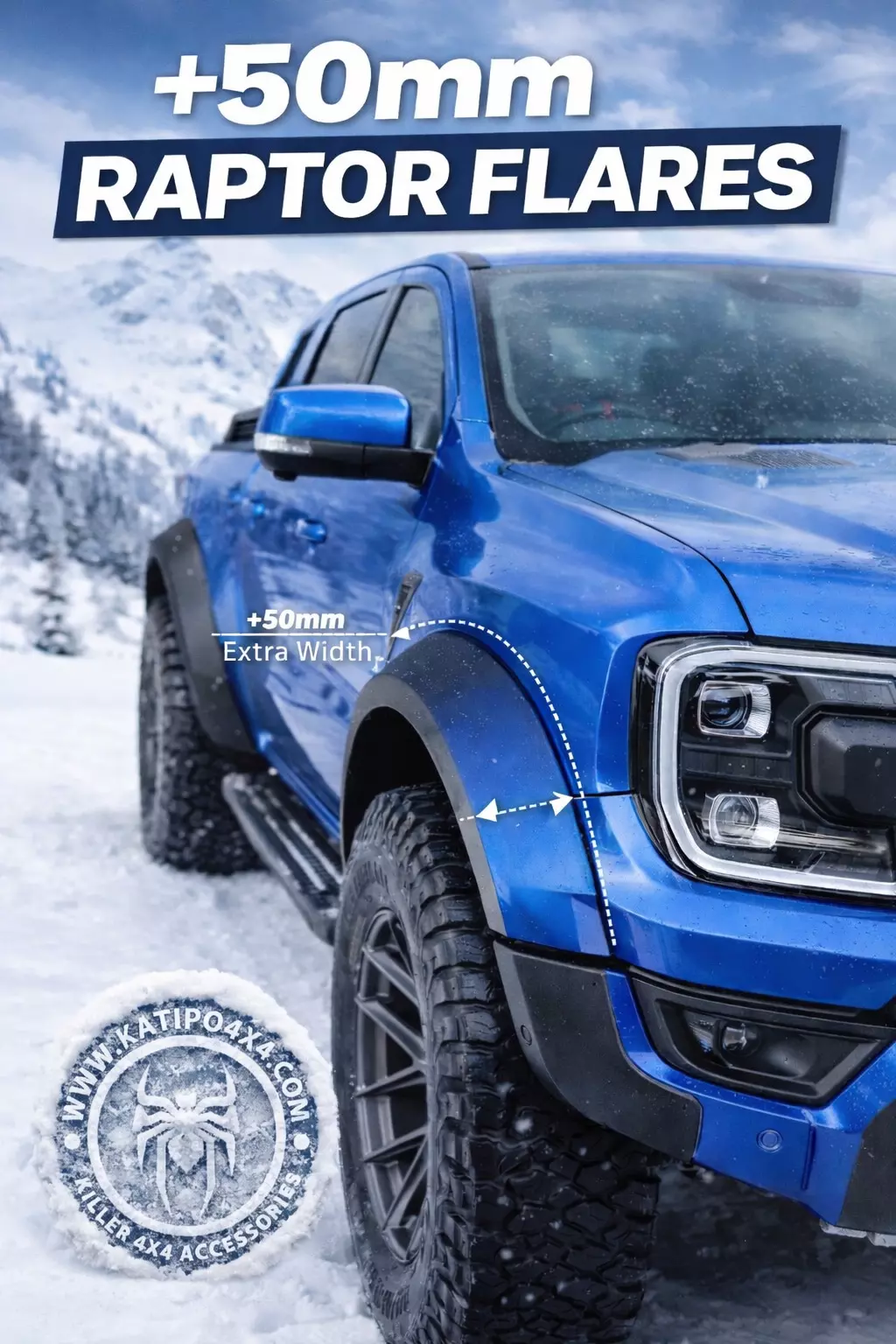 +50mm NEXT-GEN RANGER RAPTOR - WIDE BODY Wheel Arch FLARES ( CLIP ON S ...