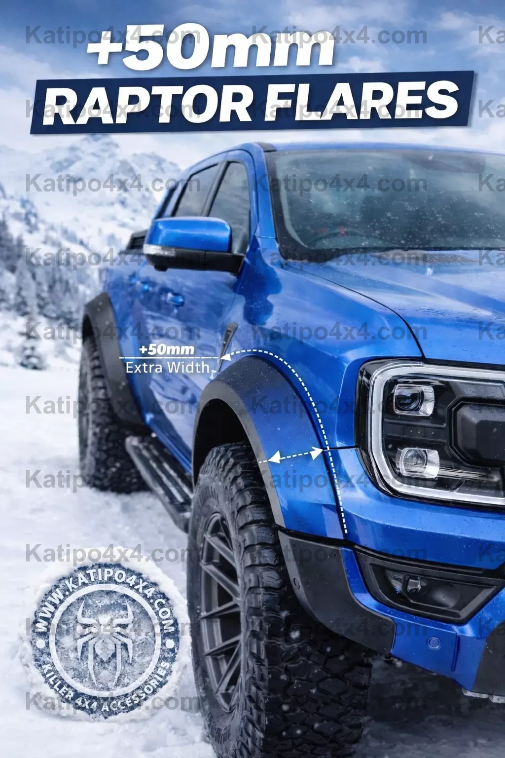 +50mm NEXT-GEN RANGER RAPTOR - WIDE BODY Wheel Arch FLARES ( CLIP ON STYLE )  FREE WORLDWIDE SHIPPING