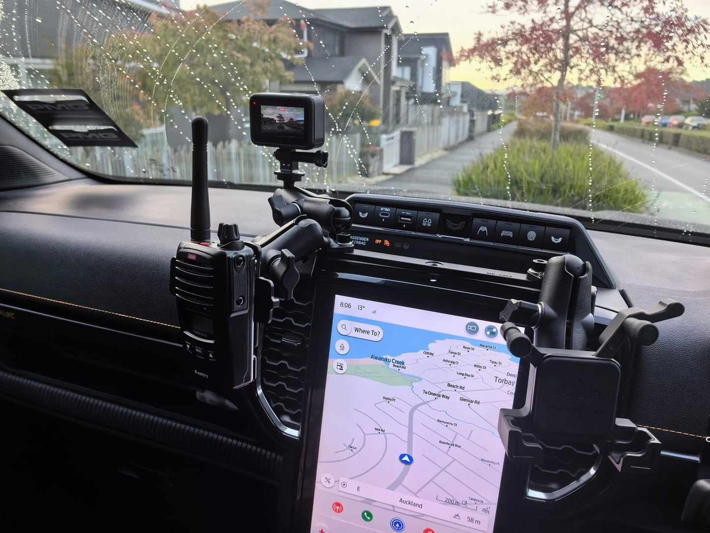 NEXT-GEN FORD RANGER & RAPTOR Center console CELL PHONE, UHF HOLDER , GOPRO Mounting Bracket