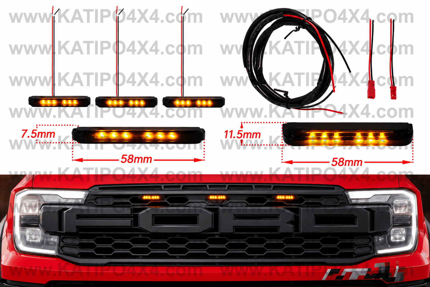 For 2022+ Ranger Raptor Grill  3Pcs Amber or White LED Light ( Slim Line Lights ) FREE WORLDWIDE SHIPPING