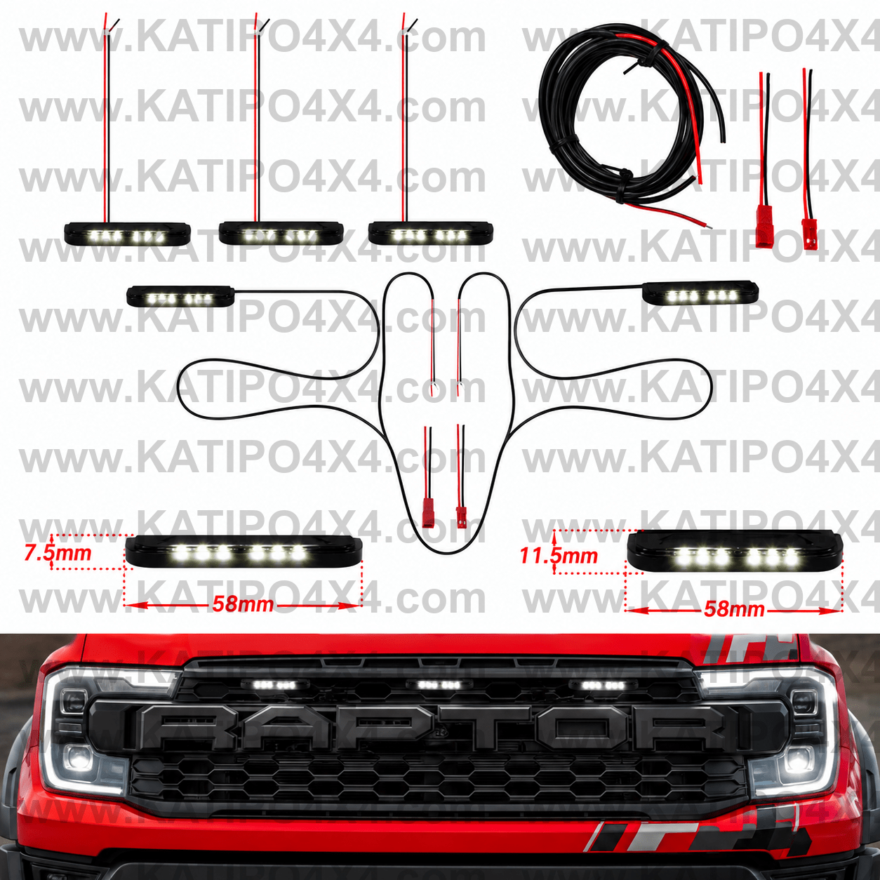 For 2022+ Ranger Raptor Grill  3Pcs Amber or White LED Light ( Slim Line Lights ) FREE WORLDWIDE SHIPPING