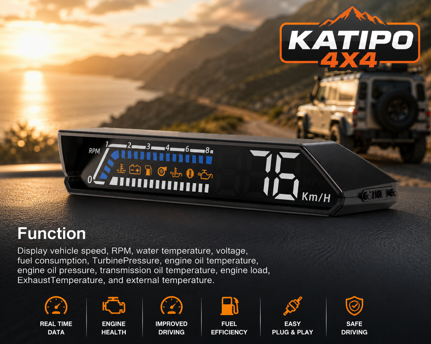 HEADS UP DISPLAY: Car Speedometer Digital Display Car Speed Voltage Oil Consumption Water Temperature Meter Multifunctional Display