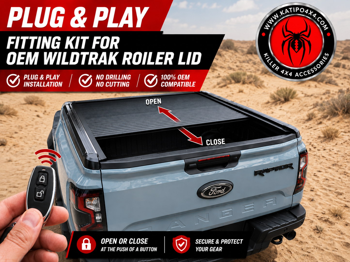 Electric Wildtrak Roller Lid Wire loom & Wireless KEY FOB controller ( Fit you own lid ) ©