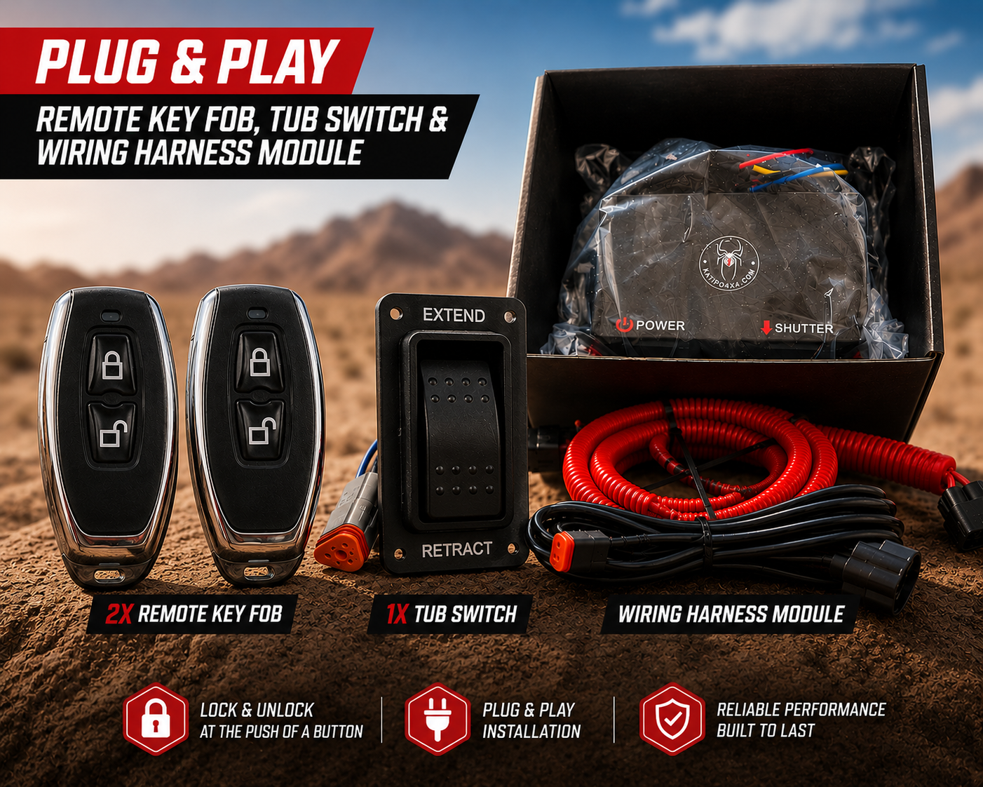 Electric Wildtrak Roller Lid Wire loom & Wireless KEY FOB controller ( Fit you own lid ) ©