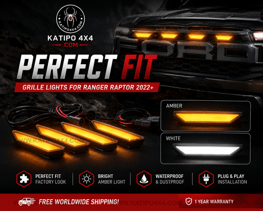2022+ NEXT-GEN RANGER RAPTOR GRILL LIGHTS ( PERFECT FIT ) 4PC AMBER OR WHITE LED FRONT GRILLE LIGHT LAMPS