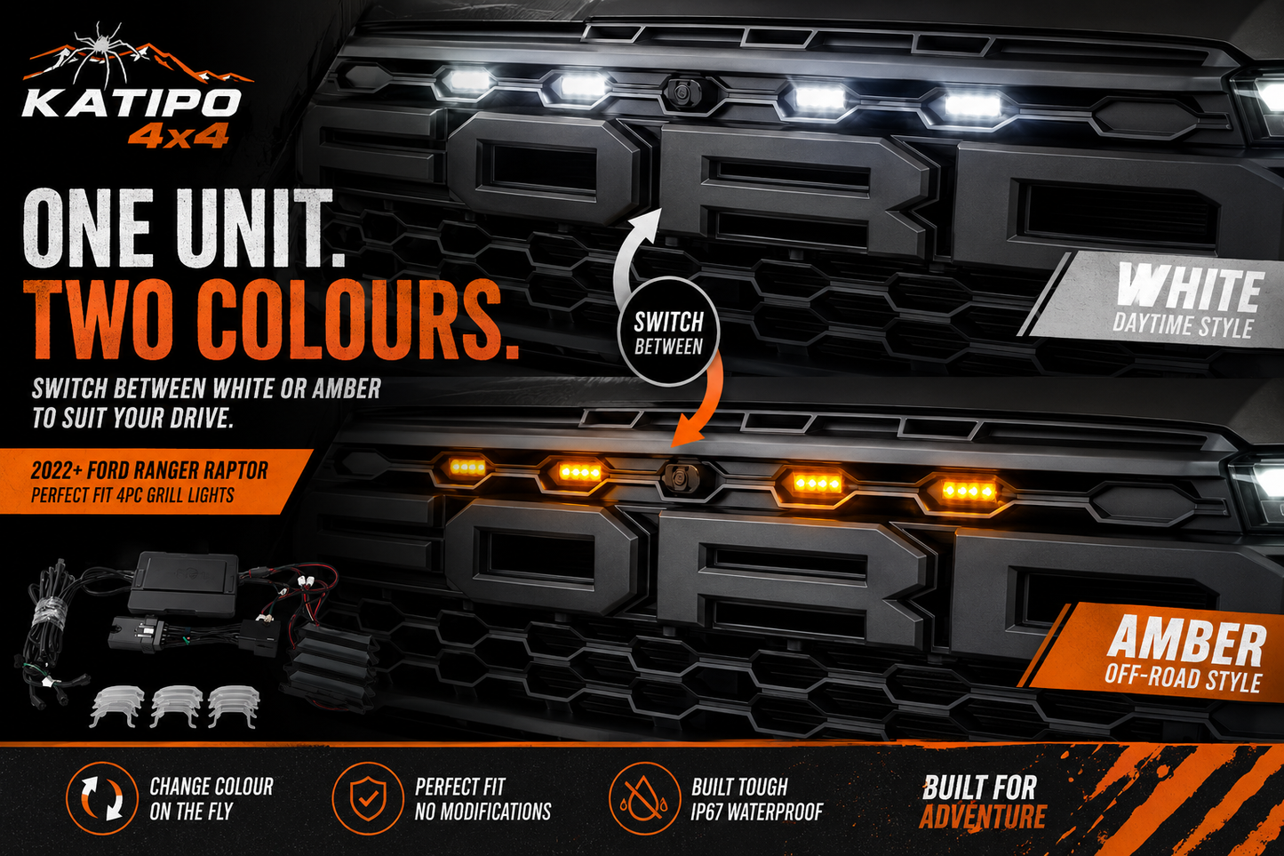 4PCS AMBER & WHITE Dual Colour Switching LED FRONT GRILLE LIGHT LAMP FOR FORD RANGER RAPTOR NEXT GEN 2022+