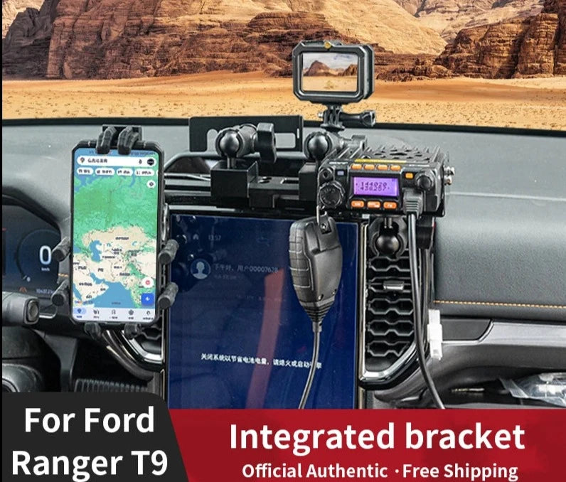 NEXT-GEN FORD RANGER & RAPTOR Center console CELL PHONE, UHF HOLDER , GOPRO Mounting Bracket