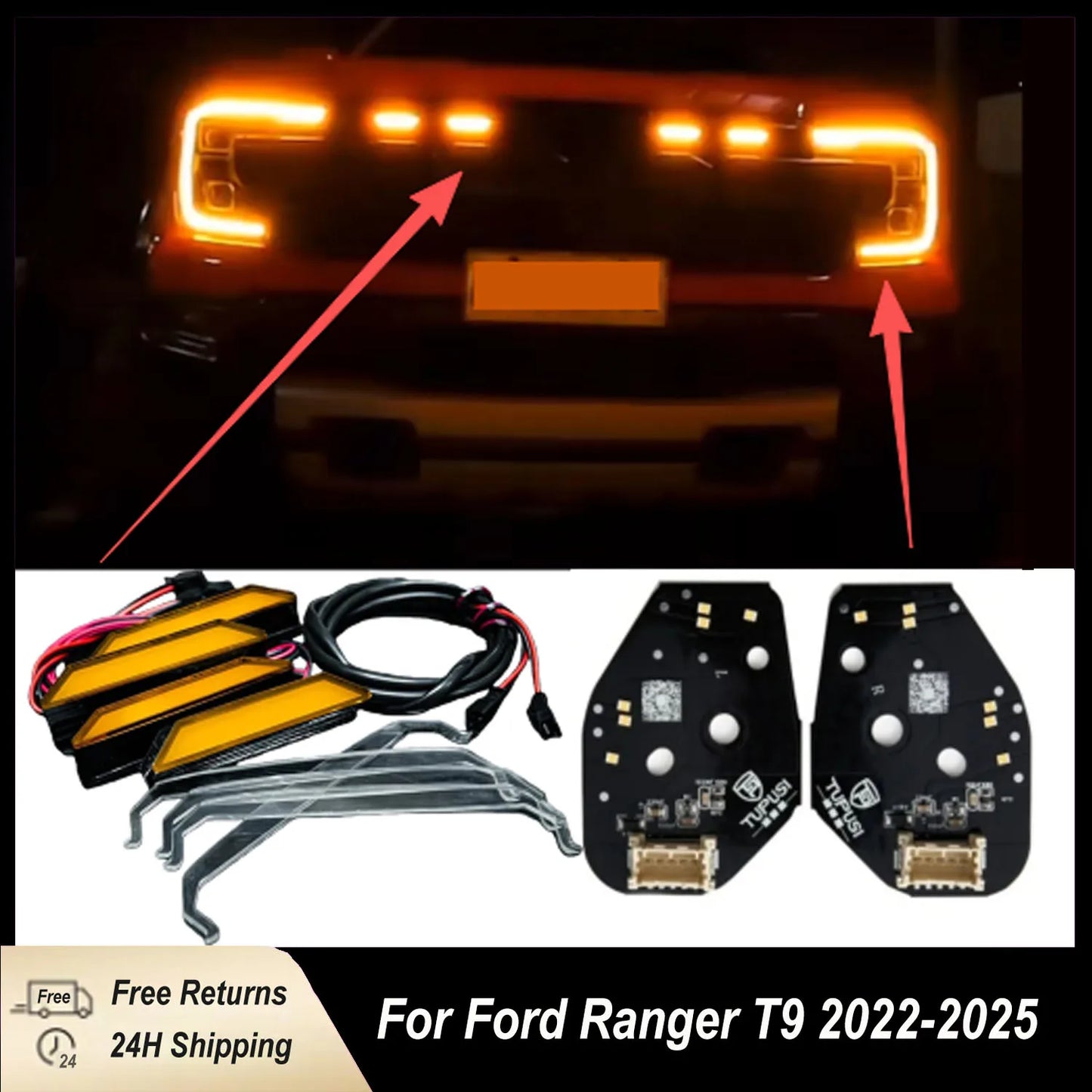 Amber Grill Lights & Daytime Running Light Package Kit for 2022+ Ford Ranger Raptor NEXT-GEN