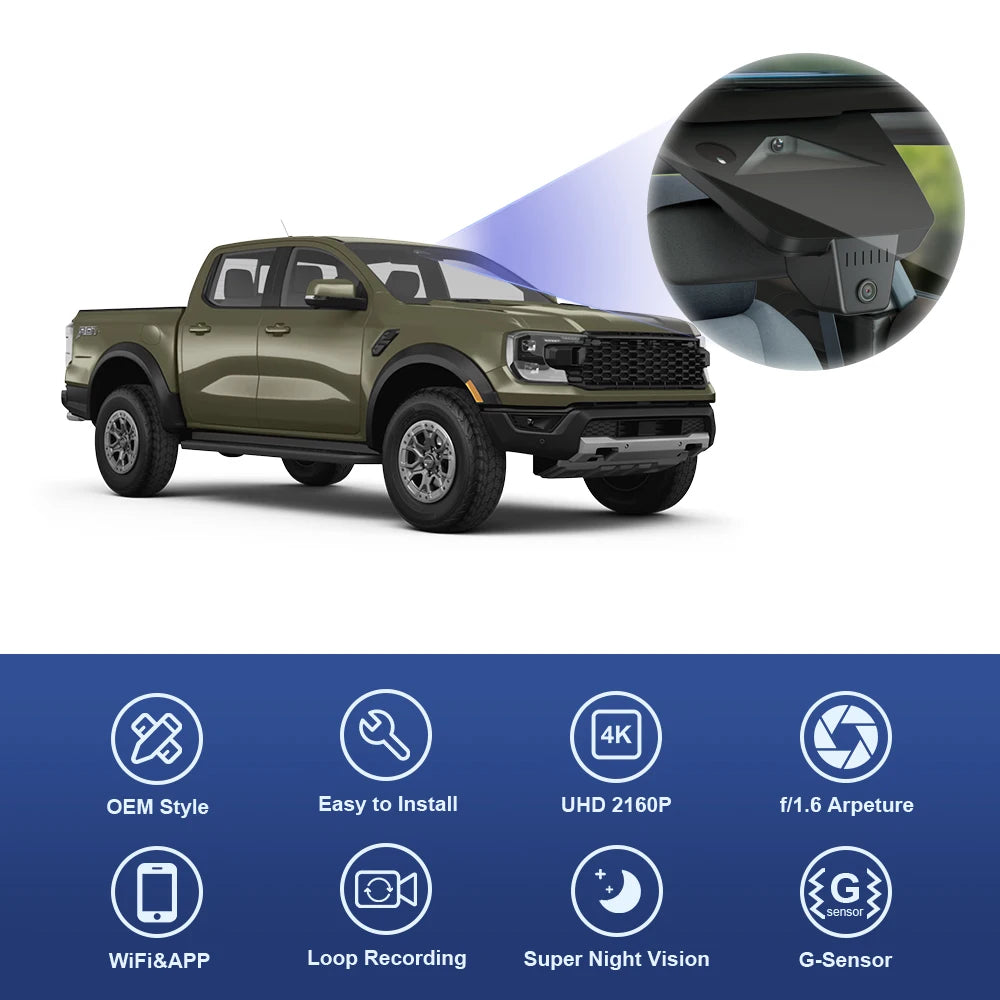 4K Dashcam for Ford Ranger, Everest & Raptor 2022+ ( Plug & Play Perfect fit )