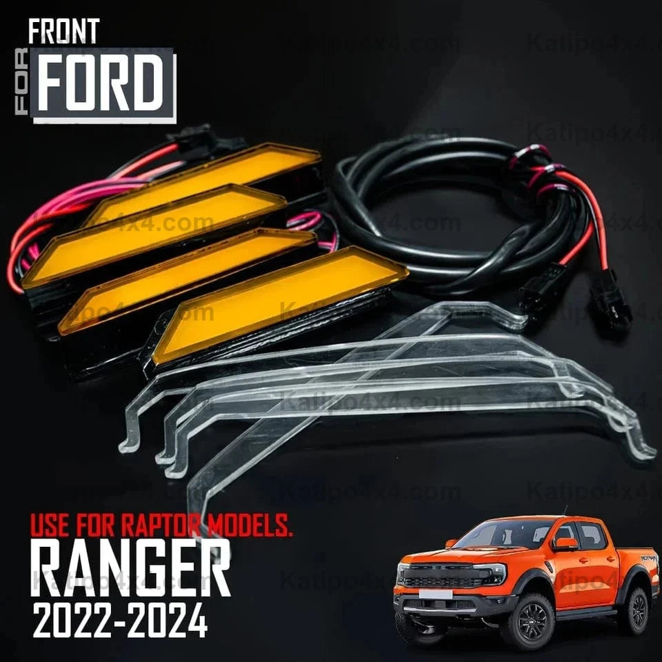 2022+ NEXT-GEN RANGER RAPTOR GRILL LIGHTS ( PERFECT FIT ) 4PC AMBER OR WHITE LED FRONT GRILLE LIGHT LAMPS