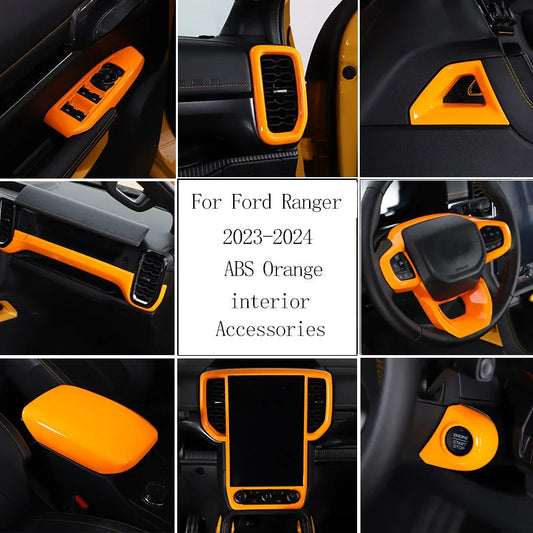 NEXT-GEN Ford Ranger & Raptor 2022-2024+ ABS Orange Car Center Control Panel Steering Wheel Decorative Interior Parts