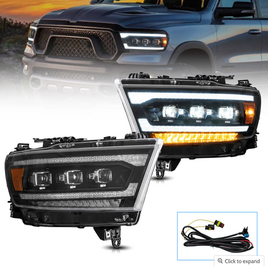 Matrix Projector Headlights For Dodge Ram 1500 2500 3500 ( 2019-2024) 5th Gen