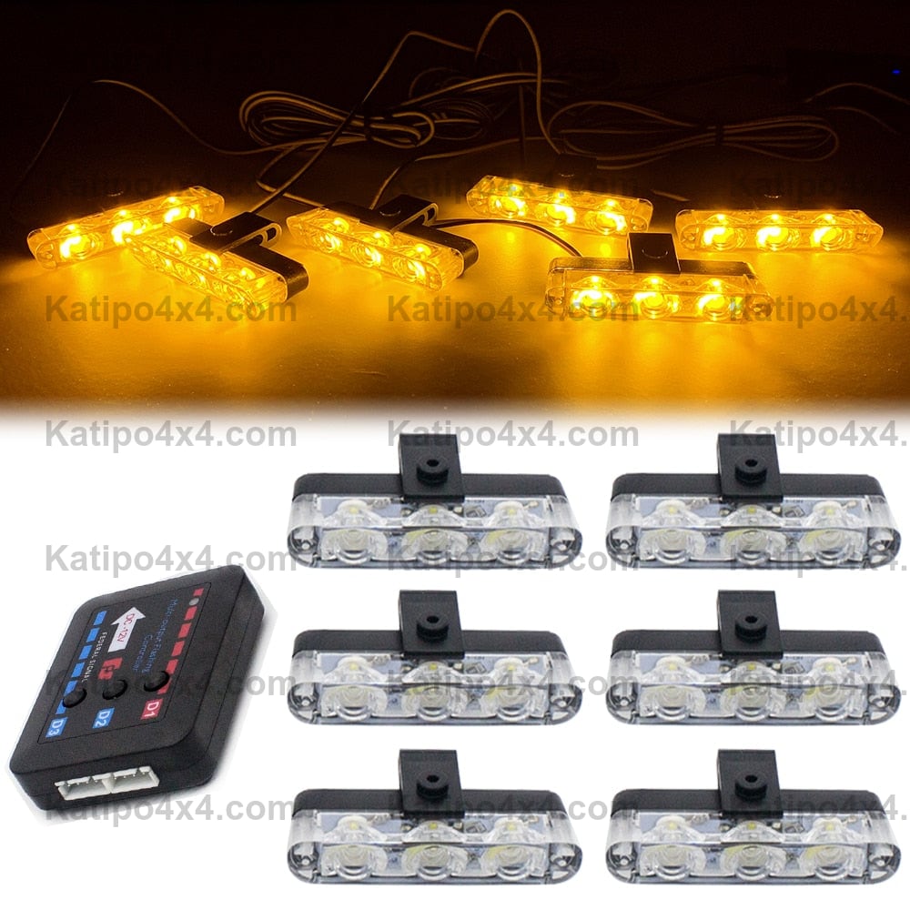 Car Glow Rods 3 LED Car Front Grille Strobe Lights Flash Warning Lamp Red Blue Yello ...